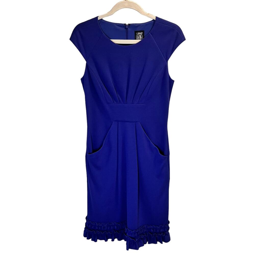 JAX Women's Royal Blue Solid Pockets Crew Neck Cap Sleeve Mini Dress Size 8